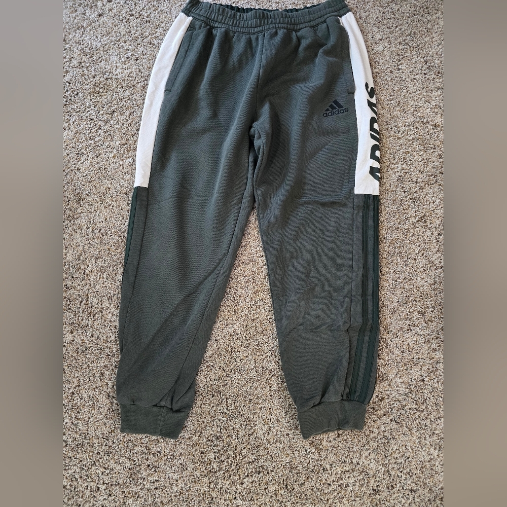 adidas Olive Green and White Men’s Track Joggers